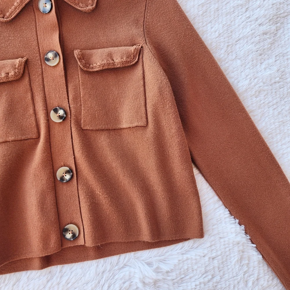 Joie Terracotta Knit Button Front‎ Collared Cardigan